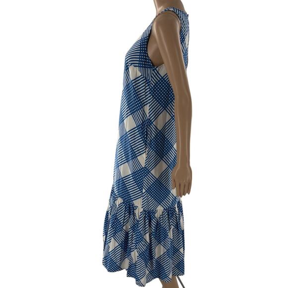 Anthropologie Blue Michaela White Plaid Flounced Midi Dress - Picture 7 of 12